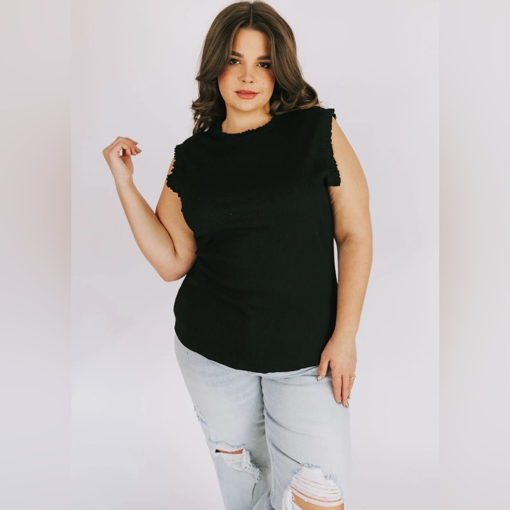 Black Ruffle Tank Top Shirt